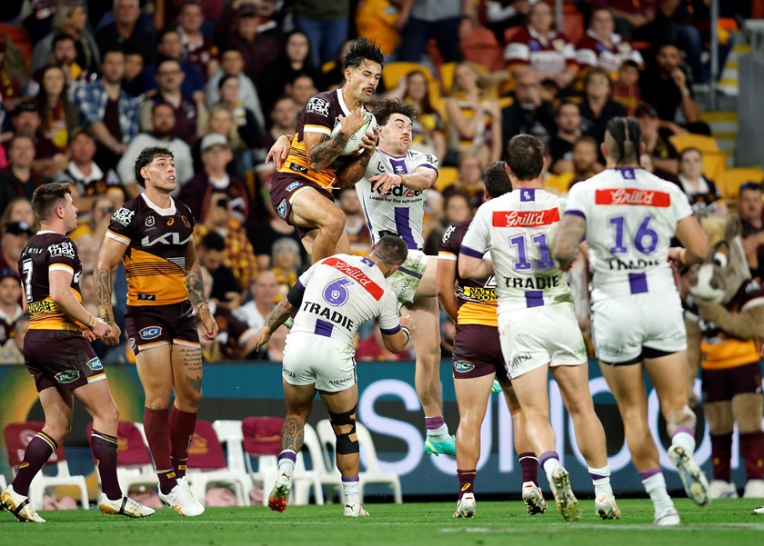 Jesse Arthars in action for the Broncos in the Finals Week 1 against the Storm.