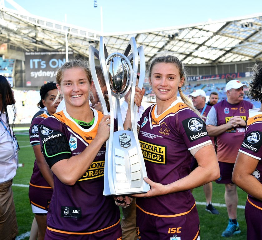 Meg Ward and Julia Robinson combined to help Brisbane win the inaugural NRLW title. 