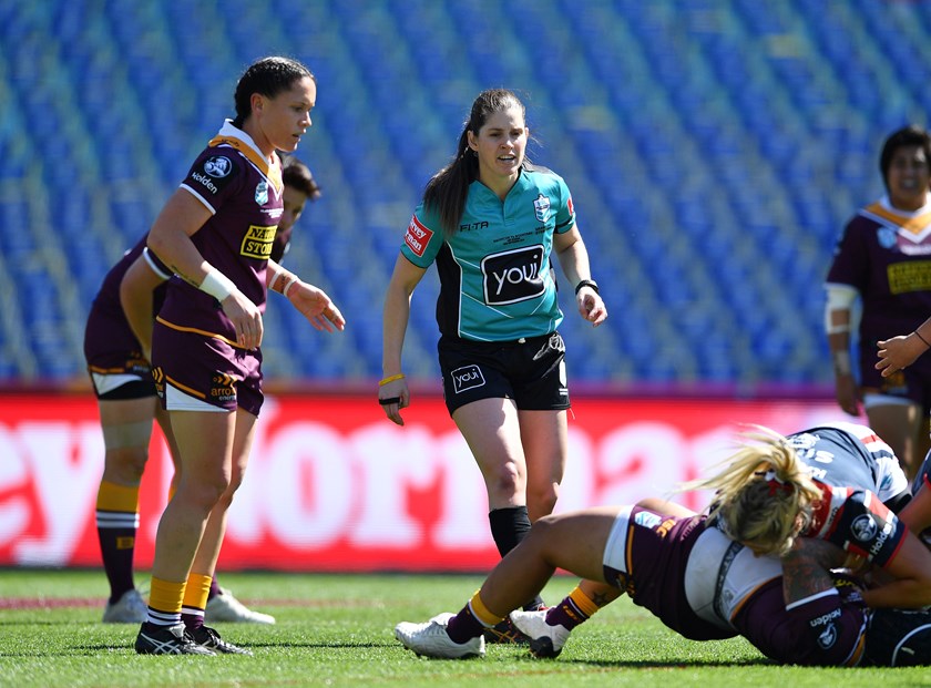 Referee Kasey Badger during the 2018 NRLW grand final.