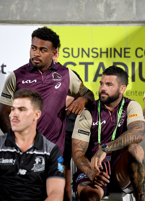 Adam Reynolds watches on with Ezra Mam at Sunshine Coast Stadium.