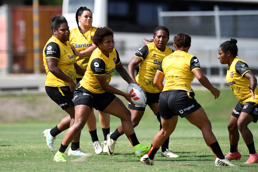 Gloria Kaupa passes the ball during PNG Orchids training in Port Moresby.