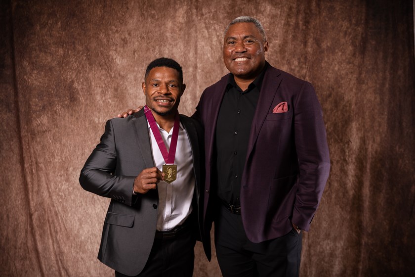 Judah Rimbu with Petero Civoniceva after winning the Hostplus Cup's player of the year award.