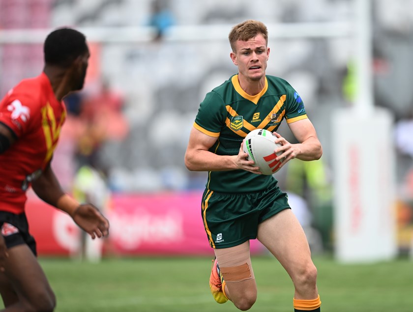 Lachlan Galvin in action for the Australian Schoolboys against the Junior Kumuls in Port Moresby in 2023. 