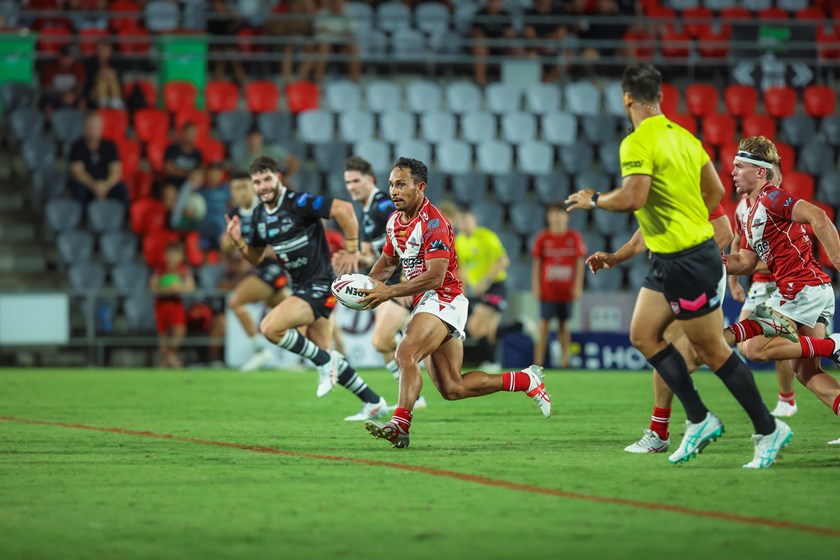 Trai Fuller in action for the Redcliffe Dolphins in Round 1 of the Intrust Super Cup this year.