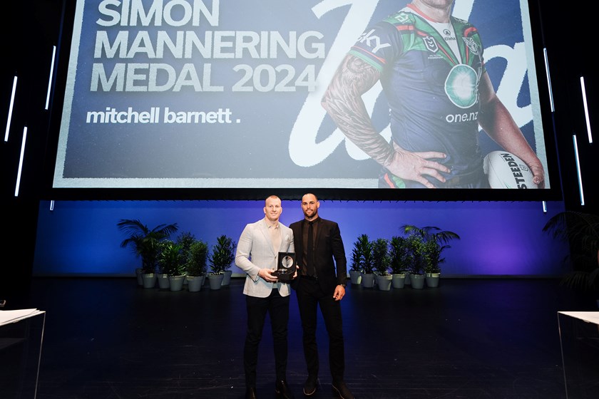 Mitchell Barnett with Simon Mannering.