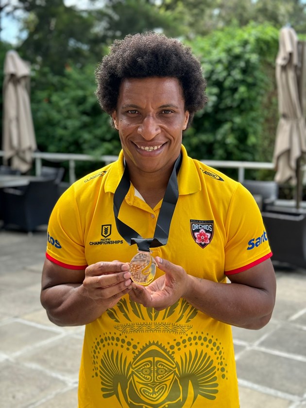 Elsie Albert with her player of the match award following match against Fetu Samoa.