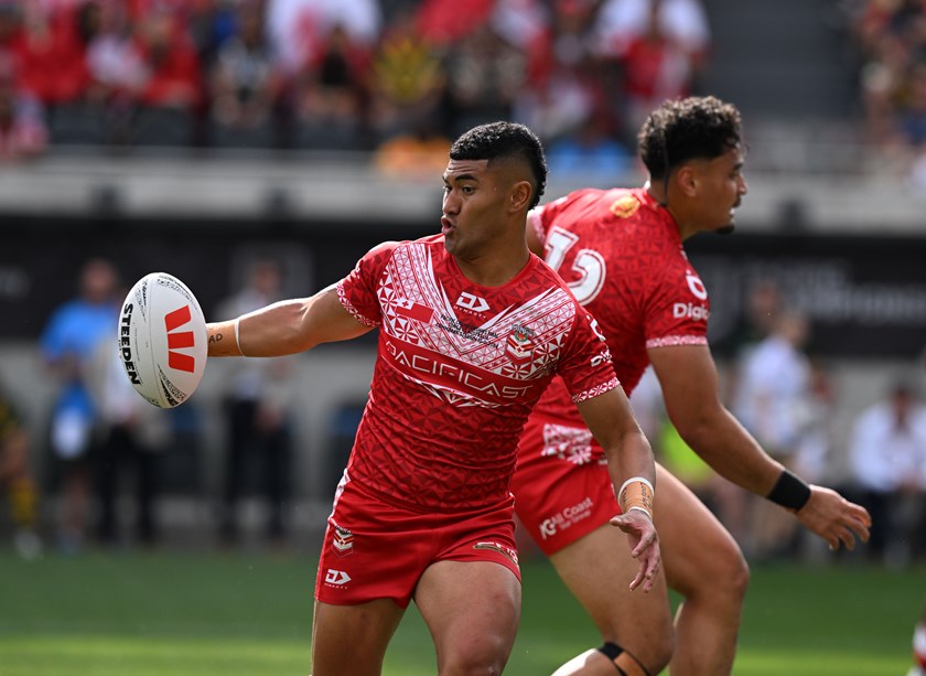 Isaiya Katoa looks to pass in the final against Australia.