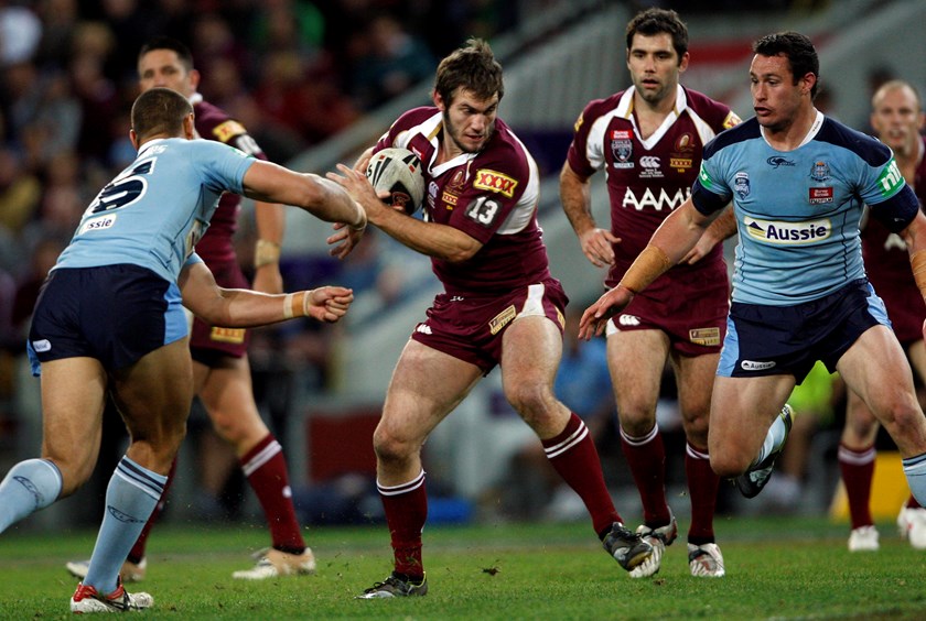 Dallas Johnson in action for the Maroons. 