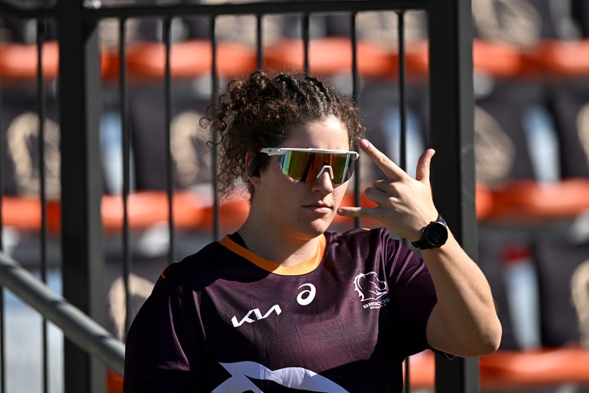 A relaxed Chelsea Lenarduzzi before the Broncos v Raiders Round 4 game.