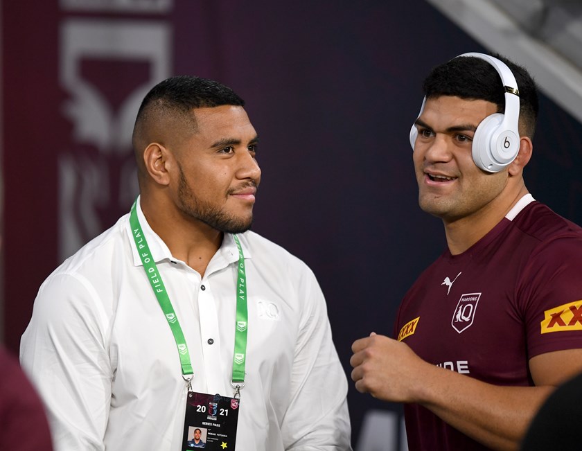 Mo Fotuaika with David Fifita during Queensland Origin camp in 2021. 