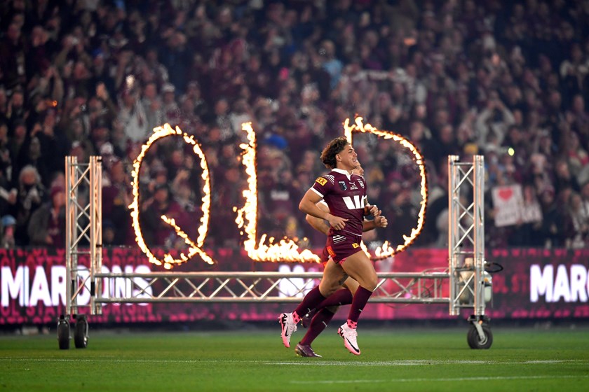 Reece Walsh runs out for Queensland during the 2024 State of Origin series.