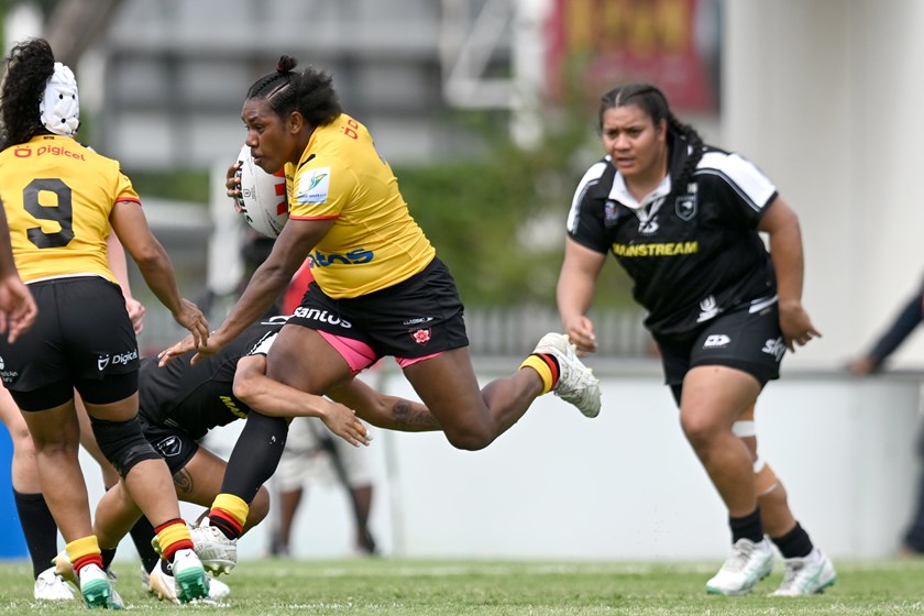 Belinda Gwasamun on the charge against the Kiwi Ferns.