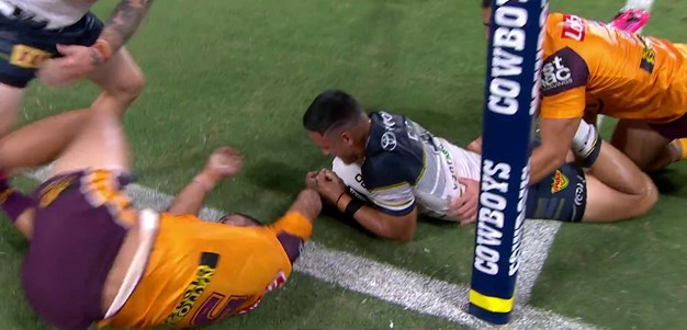 Holmes scores his first try back in the NRL