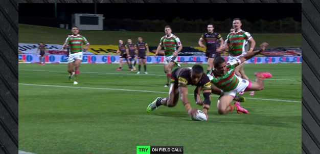 Crichton beats Gagai to the ball