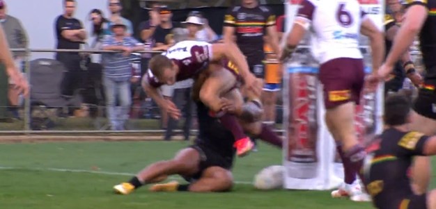 DCE hits the posts with a grubber and ends up with a try