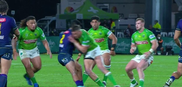 Wighton flattens Ieremia with a huge tackle