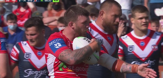 McGuire is there to pick up a loose ball from a Tedesco try save