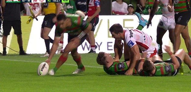 Ben Hunt drops the ball over the line