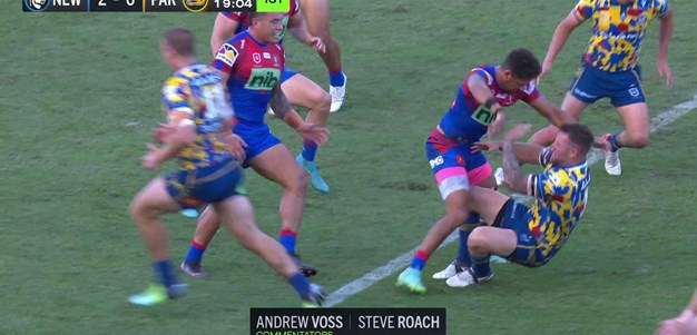 Dane Gagai stuns Nathan Brown with a big hit