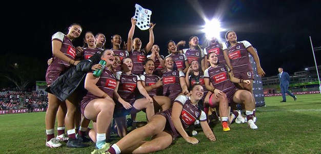 The Women U19s Maroons lift the shield