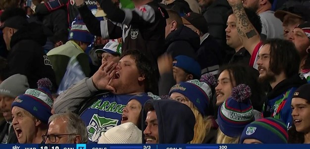 The Christchurch fans belt out the Warriors victory song