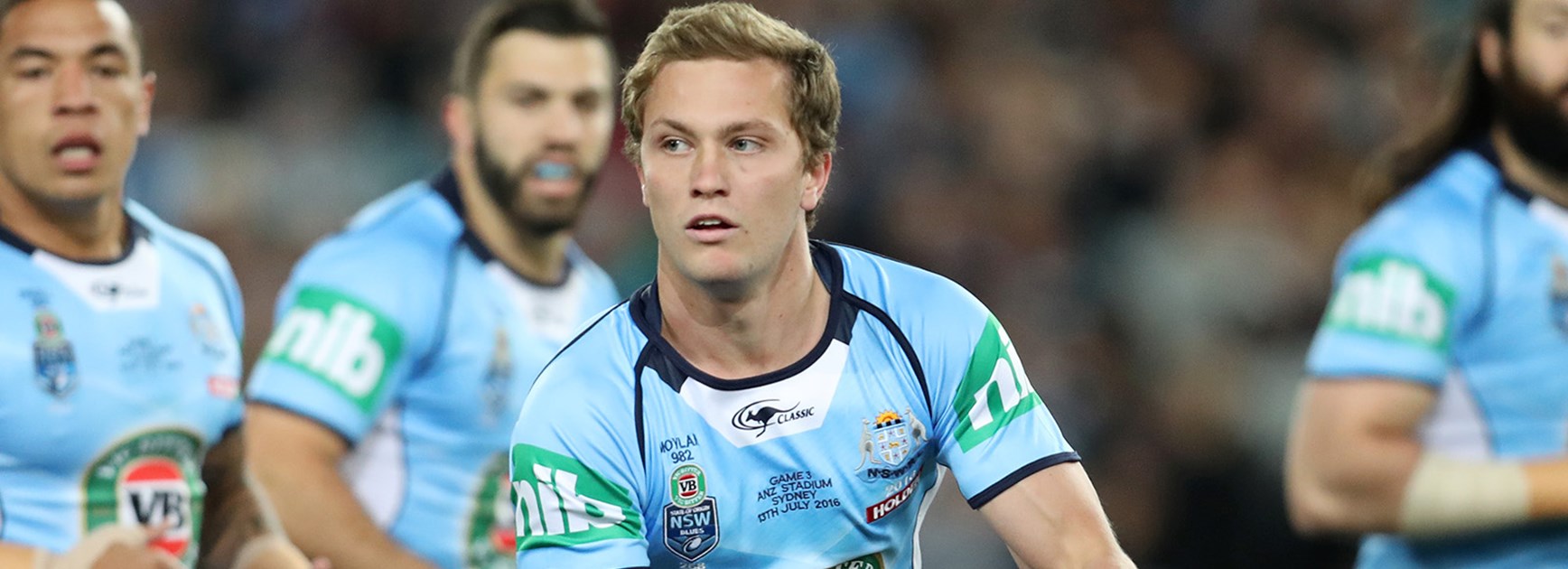 Matt Moylan in action at five-eighth for the Blues in Origin III.