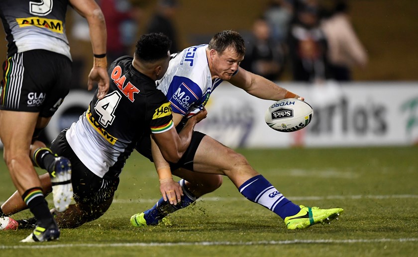 Canterbury centre Josh Morris takes on the Panthers defence.