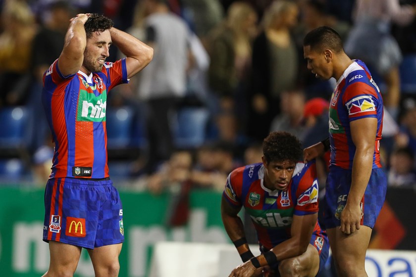 Brock Lamb after Newcastle's heartbreaking 2017 loss to the Bulldogs.