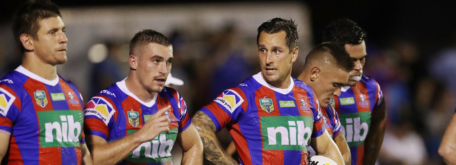 Newcastle Knights halves duo Connor Watson and Mitchell Pearce. 