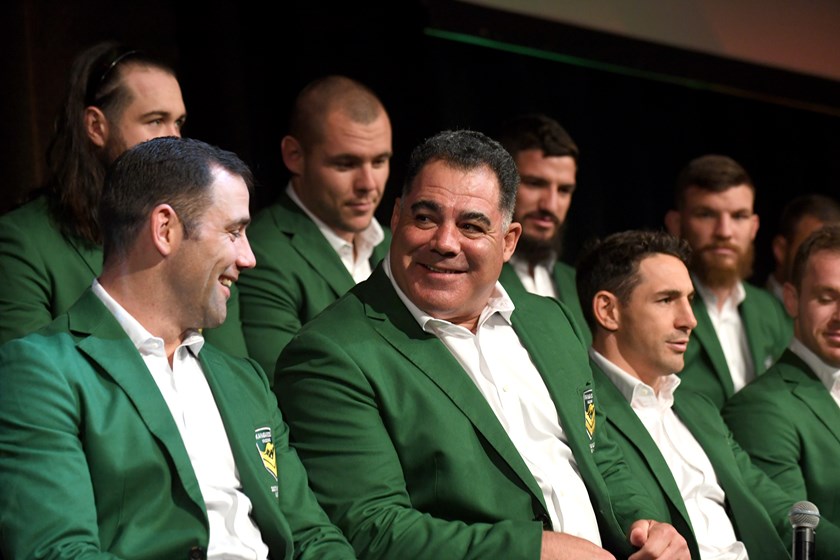 Australia coach Mal Meninga with Kangaroos players.