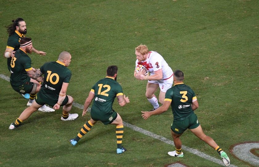 England prop James Graham takes on Australia.