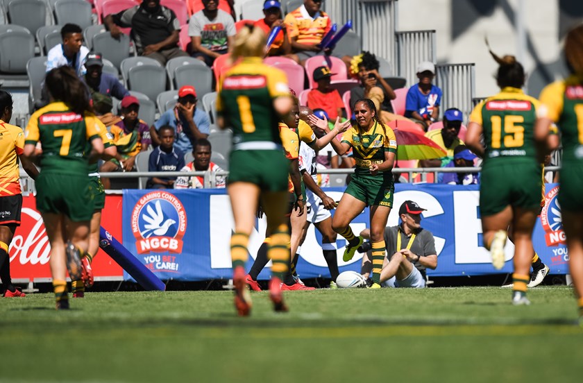 Winger Shakia Tungai celebrates a try.