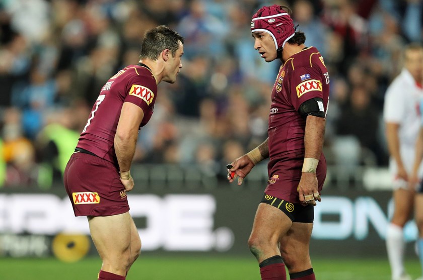 Former Queensland greats Cooper Cronk and Johnathan Thurston.