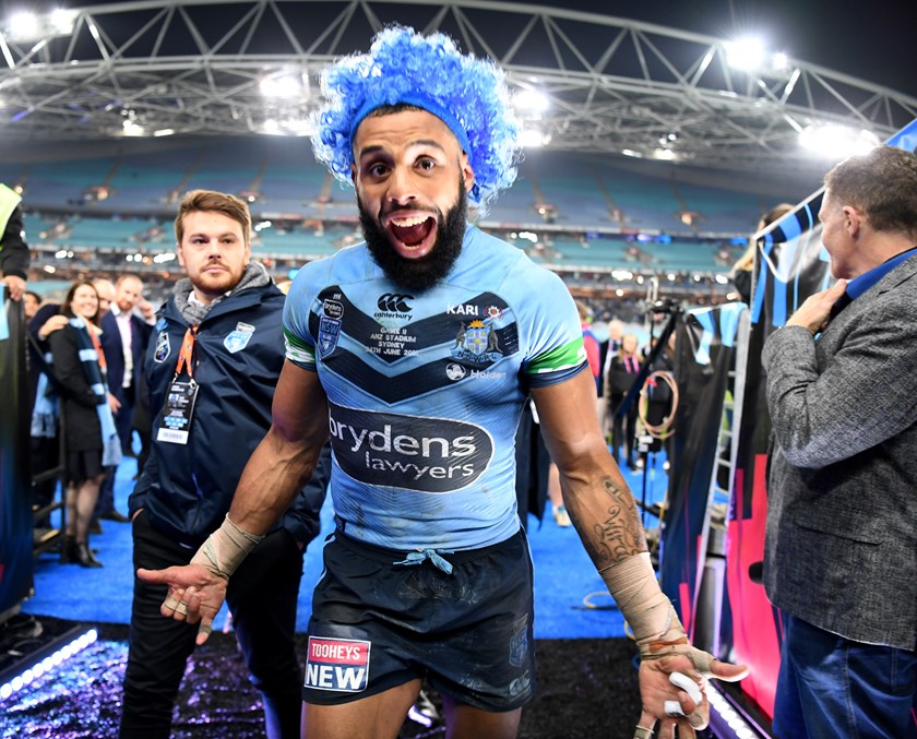 Blues winger Josh Addo-Carr celebrates.