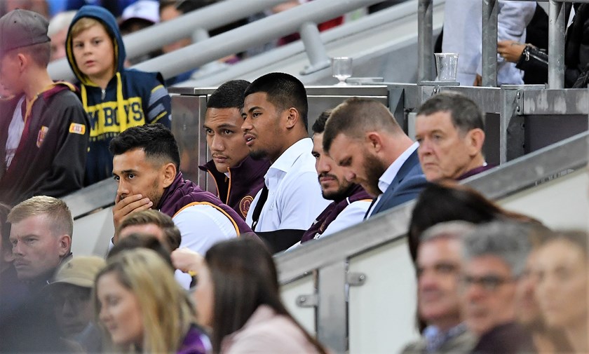 Payne Haas on the sidelines after going off injured against Manly.