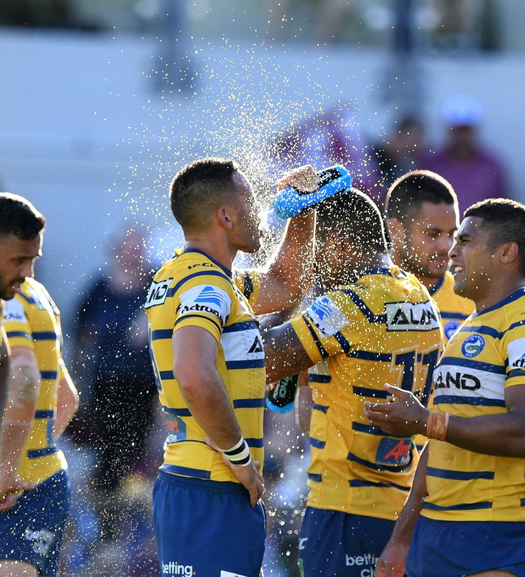 Parramatta Eels players during their 54-0 loss to Manly.