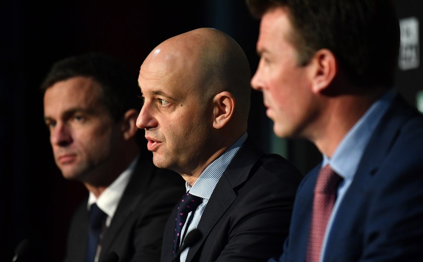 Storm boss Dave Donaghy, NRL chied executive Todd Greenberg and RLPA CEO Ian Prendegast.