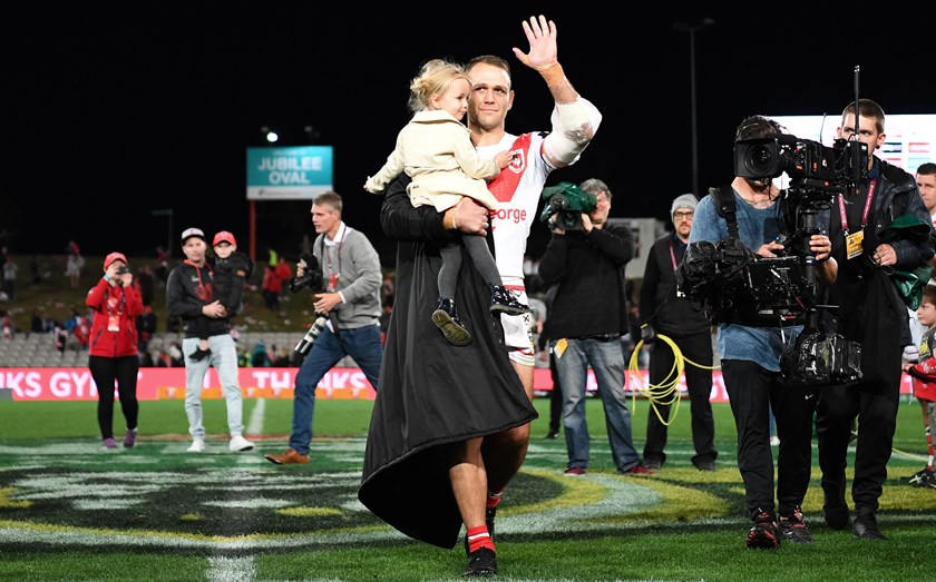 Dragons winger Jason Nightingale farewells the Kogarah faithful.