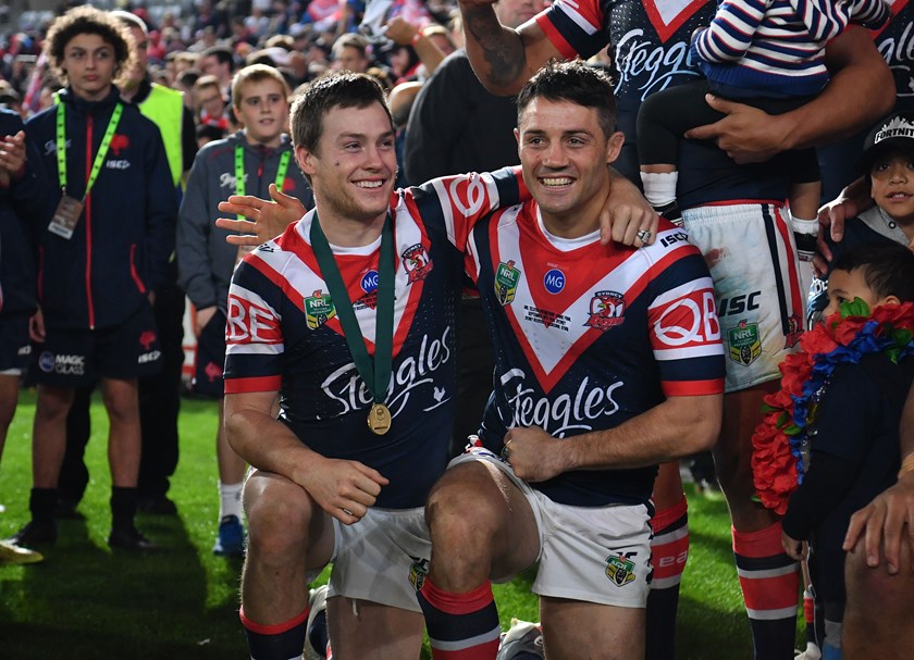 Roosters halves Luke Keary and Cooper Cronk.