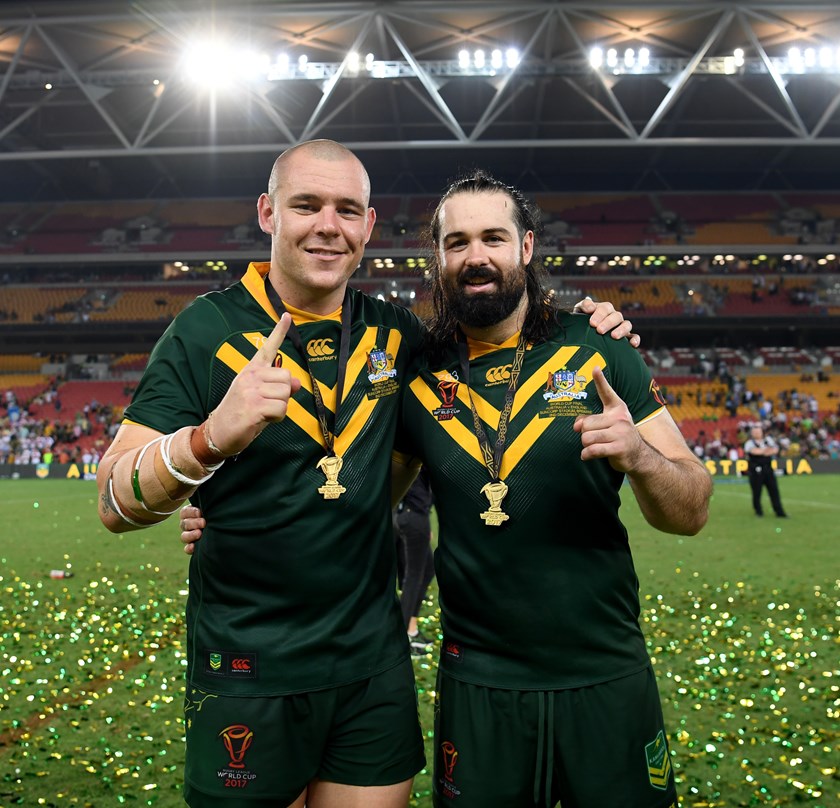 David Klemmer and Aaron Woods after Australia's World Cup final win over England last year.