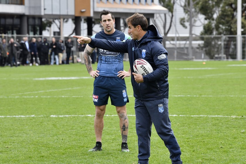 Mitchell Pearce and Andrew Johns at NSW training.