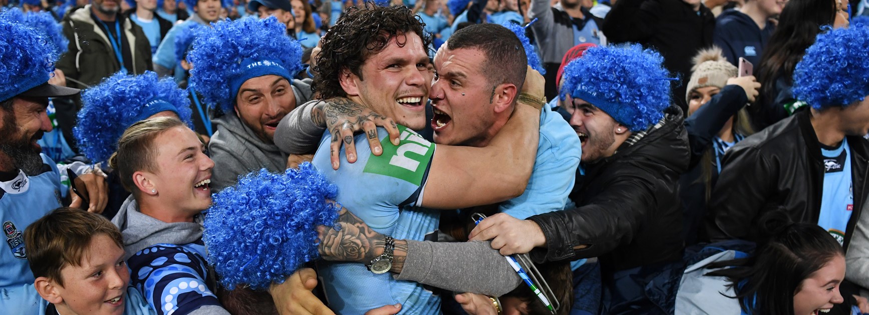 James Roberts celebrates withe Blues fans.