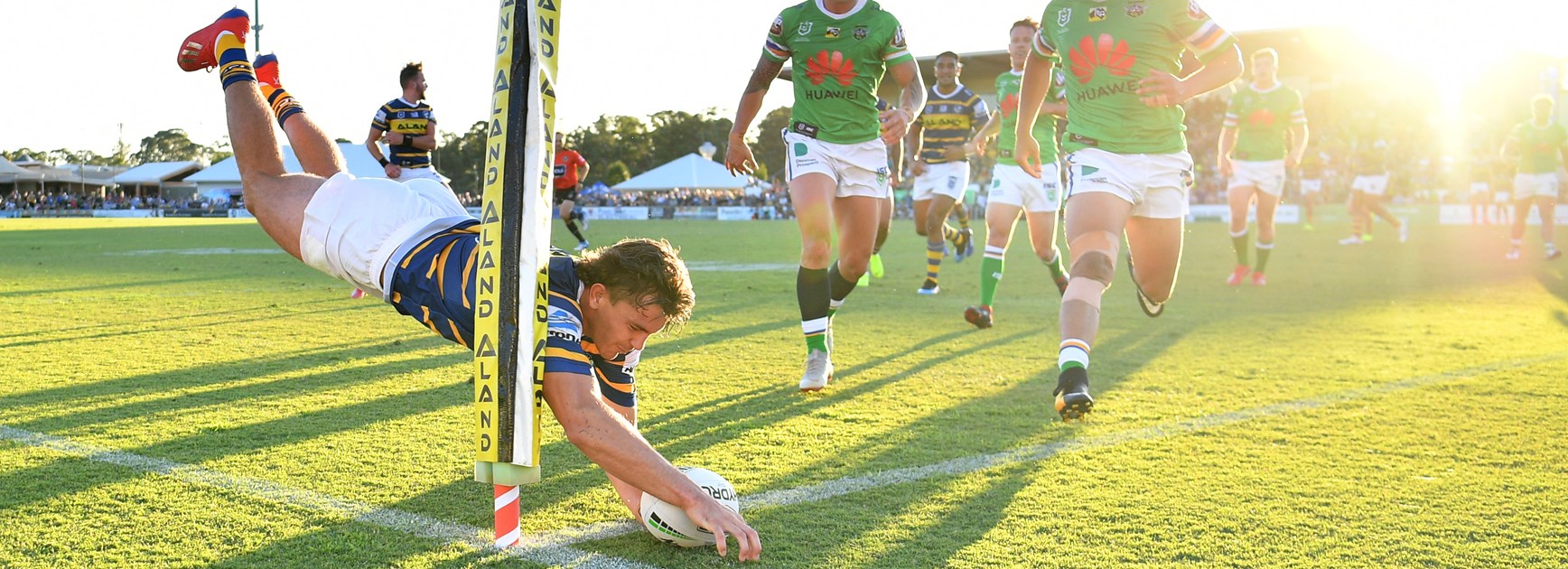 Ethan Parry grabs a try for the Eels.