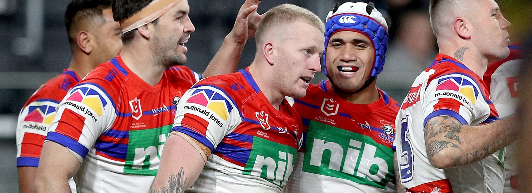 Newcastle Knights Mitch Barnett and Sione Mata'utia.