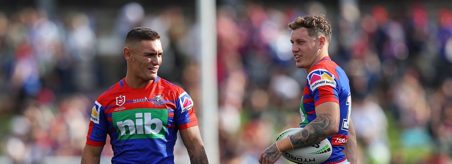 Newcastle Knights Danny Levi and Kurt Mann.