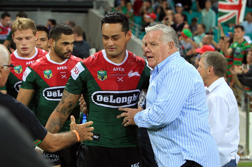 Bob McCarthy with modern-day Rabbitohs back-rower John Sutton.