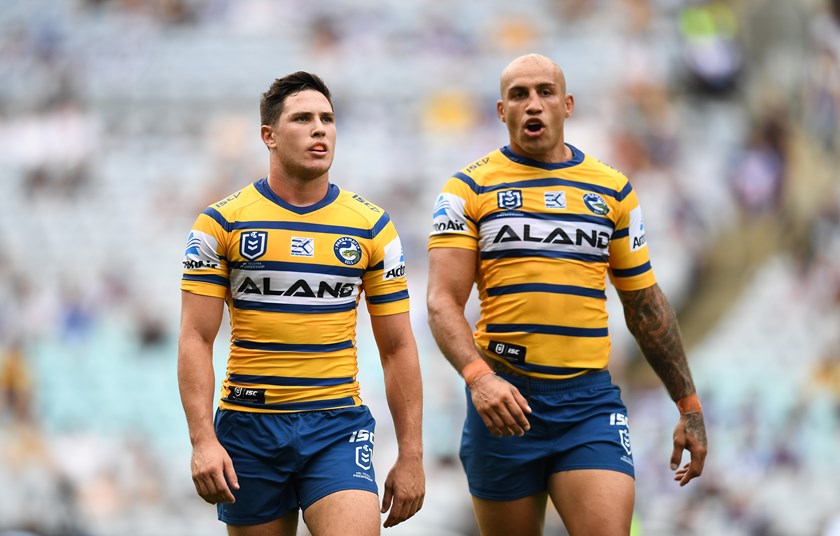 Eels teammates Mitch Moses (left) and Blake Ferguson.