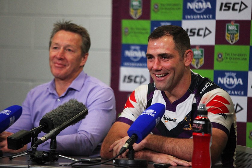 Storm coach Craig Bellamy and captain Cameron Smith.