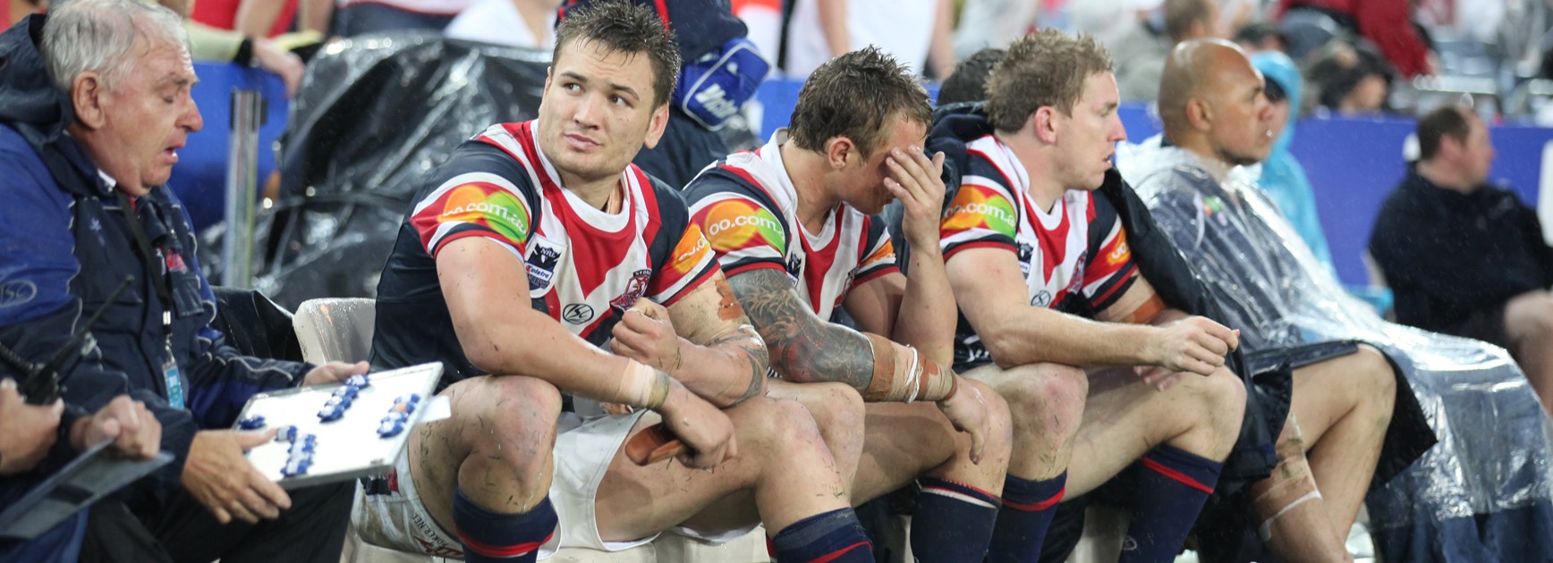 The Roosters bench after the 2010 grand final loss.