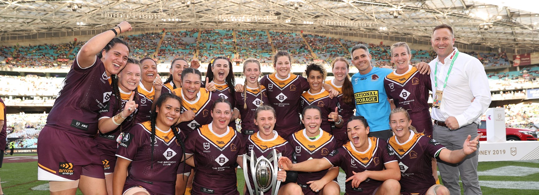 The Brisbane Broncos celebrate going back-to-back in the NRLW.